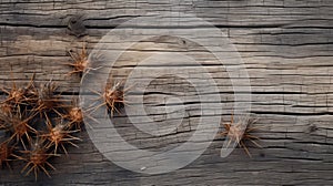 Prickly Tonalism: Thorns On Weathered Wood Background