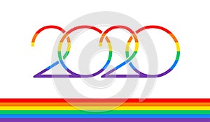 Pride 2020 text logo and rainbow flag for Pride events in 2020 - vector illustration