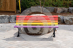 Pride bench in a park downtown Huntsville, Ontario