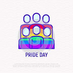 Pride day line icon: people in rainbow t-shirts