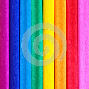 Pride Flag by Gilbert Baker. Symbol of the overall LGBTQ LGBTI community. Crepe paper is available in pink, red, orange