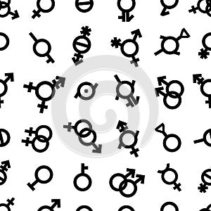 Pride LGBT Gender Seamless pattern Bigender, agender, neutrois, asexual, lesbian, homosexual, bisexual icon orientation