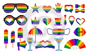 Pride LGBTQ + icon pack, related LGBTQ + characters set in rainbow colors