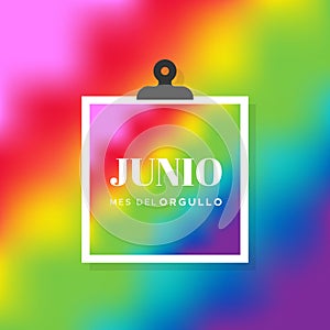 Pride LGBTQ multicolor tie dye background. June Pride Month. Spanish. Junio Mes del Orgullo. Vector illustration, flat design photo