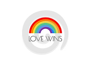 Pride love wins text and rainbow flag vector illustration
