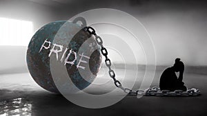 Pride - a metaphorical view of a woman struggle with pride. Trapped alone and chained to a burden of Pride. Constant and