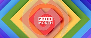 Pride Month background design with Heart geometric shape Rainbow colors.