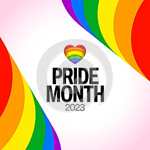 Pride month 2023 concept. Freedom rainbow flag, gay parade annual summer event. Design template for flyer, card, poster, banner,