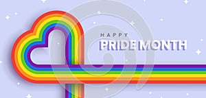 Pride month horizontal banner with rainbow heart