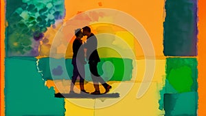 Pride Month. An illustration of two men kissing. Gay couple spending time together. Lgbtq. Generative AI