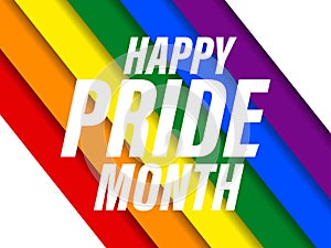 Pride month text on rainbow stripes background. LGBT flag. Tolerance and love. Festival of sexual minorities, gays and lesbians,