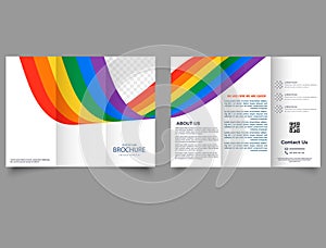 Pride month trifold brochure template. Waves. lyer report template. design vector illustration. Modern trifold template.