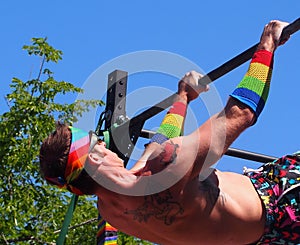 Pride Parade With Gymnast On High Bars