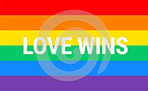 Pride rainbow flag Love Wins typography - vector background