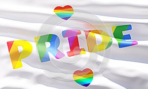Pride rainbow word flag closeup view background for LGBTQIA+ Pride month, sexuality freedom, love diversity celebration and the