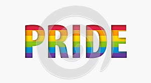 Pride word lgbt sign rainbow color stripe. Pride flag Paper cut text letters shape Concept. Vector