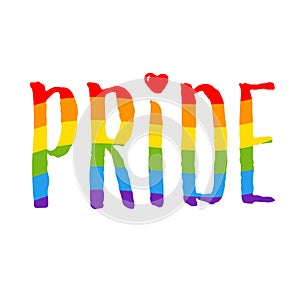 Pride word, rainbow gay, lgbt lesbian symbol, vector sign isolated on white photo