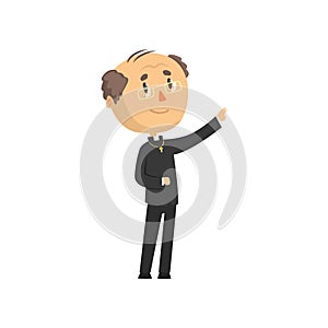 Priest character blessing people, catholic preacher, holy father cartoon vector illustration