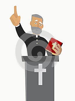 Priest gave a sermon in a church in worship. Vector illustration.