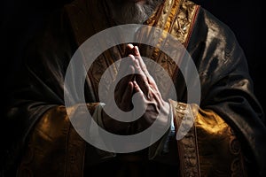 Priest praying in catholic church.