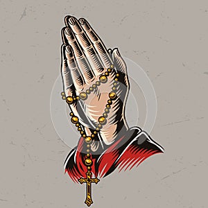 Priest praying hands with rosary beads