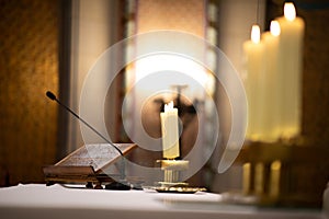 Priests during a mass/wedding ceremony/nuptial mass