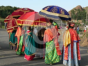 Priests on Merkel festival day in Aksum Ethiopia.