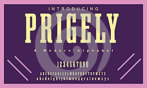 Prigely font. Elegant alphabet letters font and number.