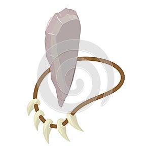 Primal accessory icon isometric vector. Necklace of teeth and spearhead of flint