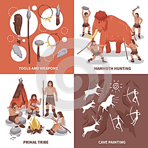 Primal Tribe People Concept Icons Set