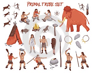 Primal Tribe People Icons Set