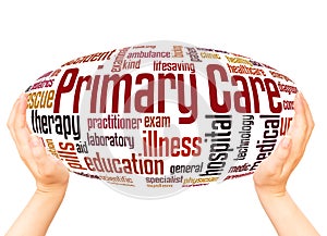 Primary care word cloud hand sphere concept
