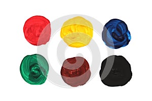 Primary colors. Watercolor hand painted circle shape design elements. Abstract background. photo