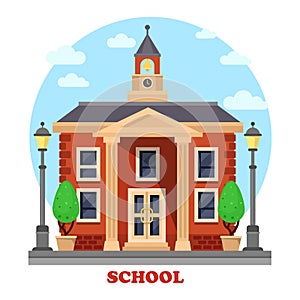 Primary or elementary, secondary school with clock