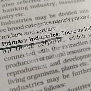 primary industries text written on english language with underlined pattern