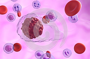 Primary myelofibrosis (PMF) cells in blood flow - closeup view 3d illustration photo