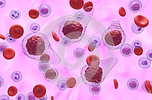Primary myelofibrosis (PMF) cells in blood flow - isometric view 3d illustration photo
