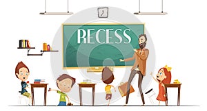 Primary School Recess Break Cartoon Illustration