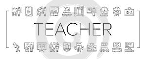 primary school teacher education icons set vector