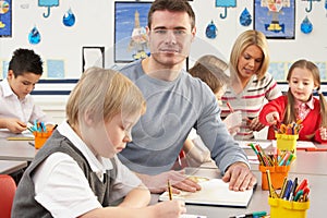 Primary Schoolchildren And Teacher Having A Lesson