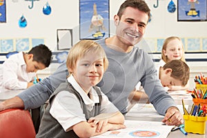 Primary Schoolchildren And Teacher Having A Lesson