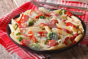 Primavera Italian pasta with vegetables close-up photo