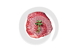 Prime Fillet Mignon Beef steak, Dry aged raw tenderloin meat. Isolated on white background.