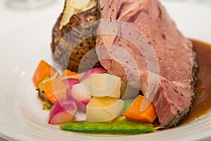 Prime Rib with Baked Potato and Mixed Vegetables