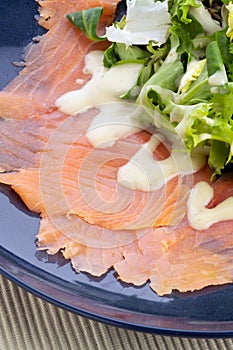 Prime Scottish smoked salmon with salad and dressing