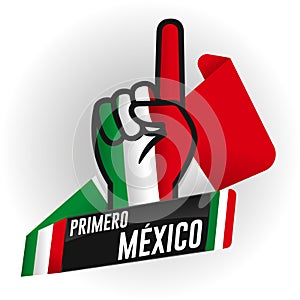 México el México en espanol idioma sobre un fondo negro a mano elevado dedo colores de 