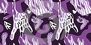 Primite art leopard fur wallpaper. Creative animal skin seamless pattern. Abstract strange doodle spot. Modern camouflage