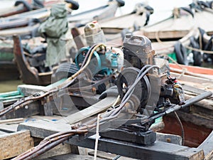 Primitive boat engines in Myanmar