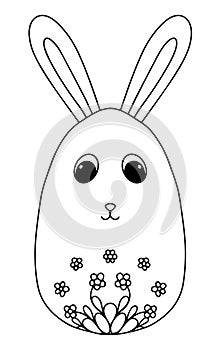 Primitive cute easter element set with bunny and eggs outlines, flat vector illustration