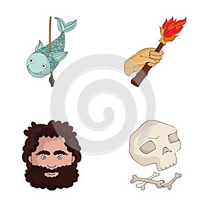 Primitive, fish, spear, torch .Stone age set collection icons in cartoon style vector symbol stock illustration web.